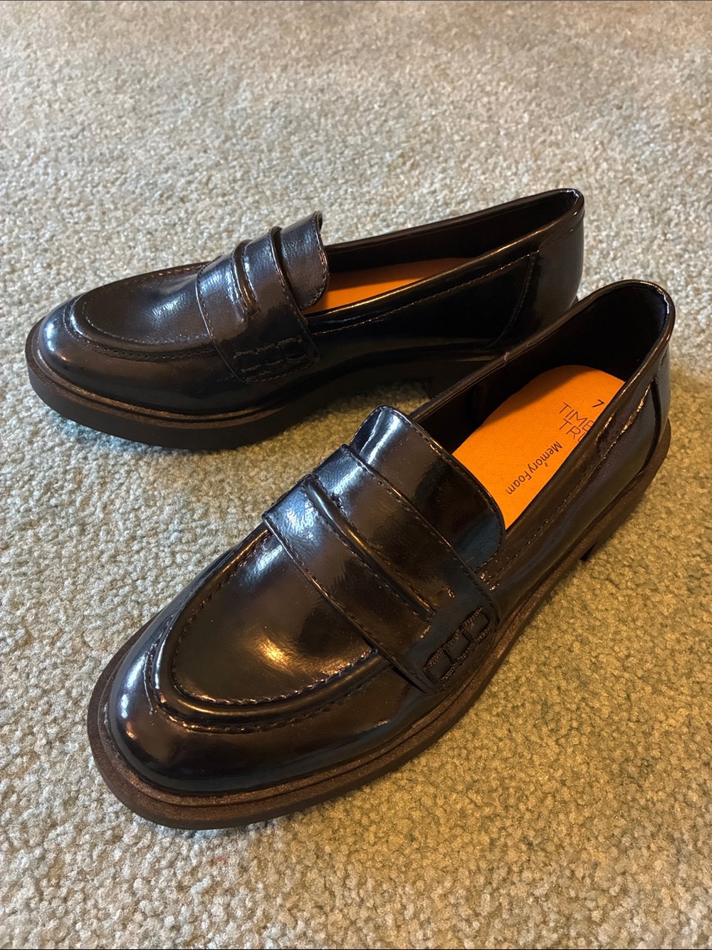 Time and Tru Black Patent Penny Loafers